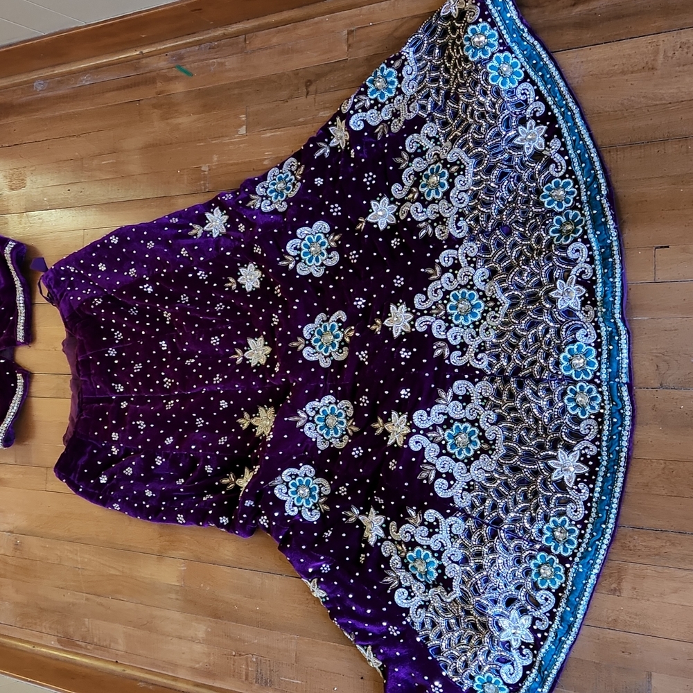 Stunning purple velvet lehenga ( skirt, crop and shawl)